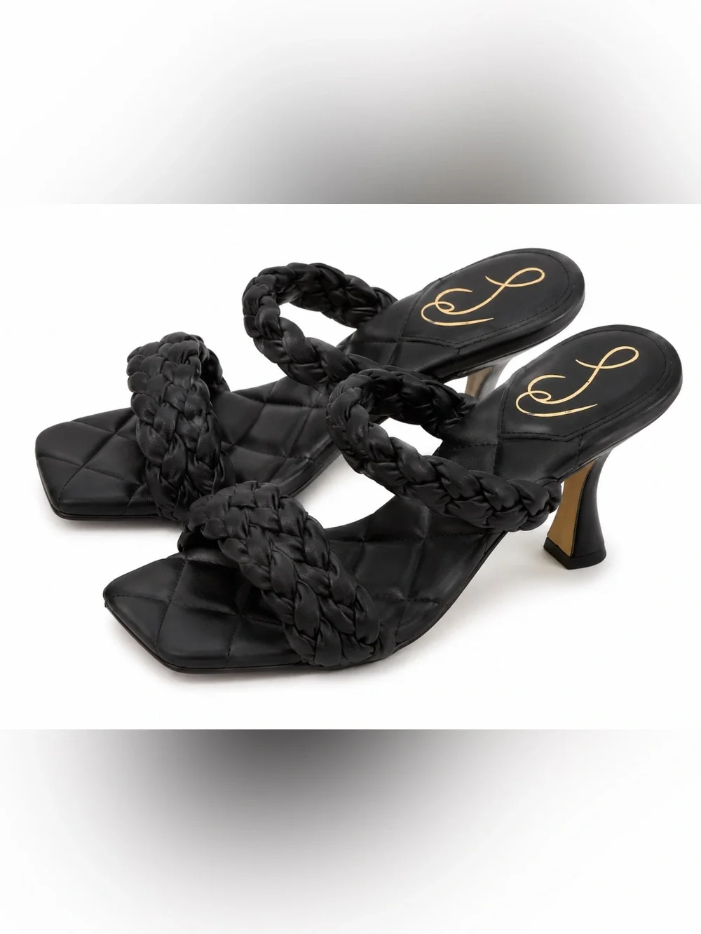 NIB Sam Edelman Meghan Black Nappa Braided Mule Heels Size 8.5 Square Toe